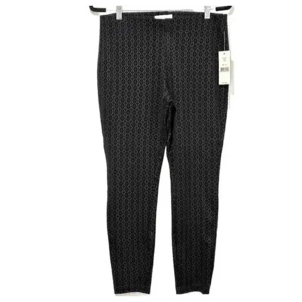 Nanette Lepore Black Flocked Velvet Skinny Ankle Pants Pull On Stretch M NWT